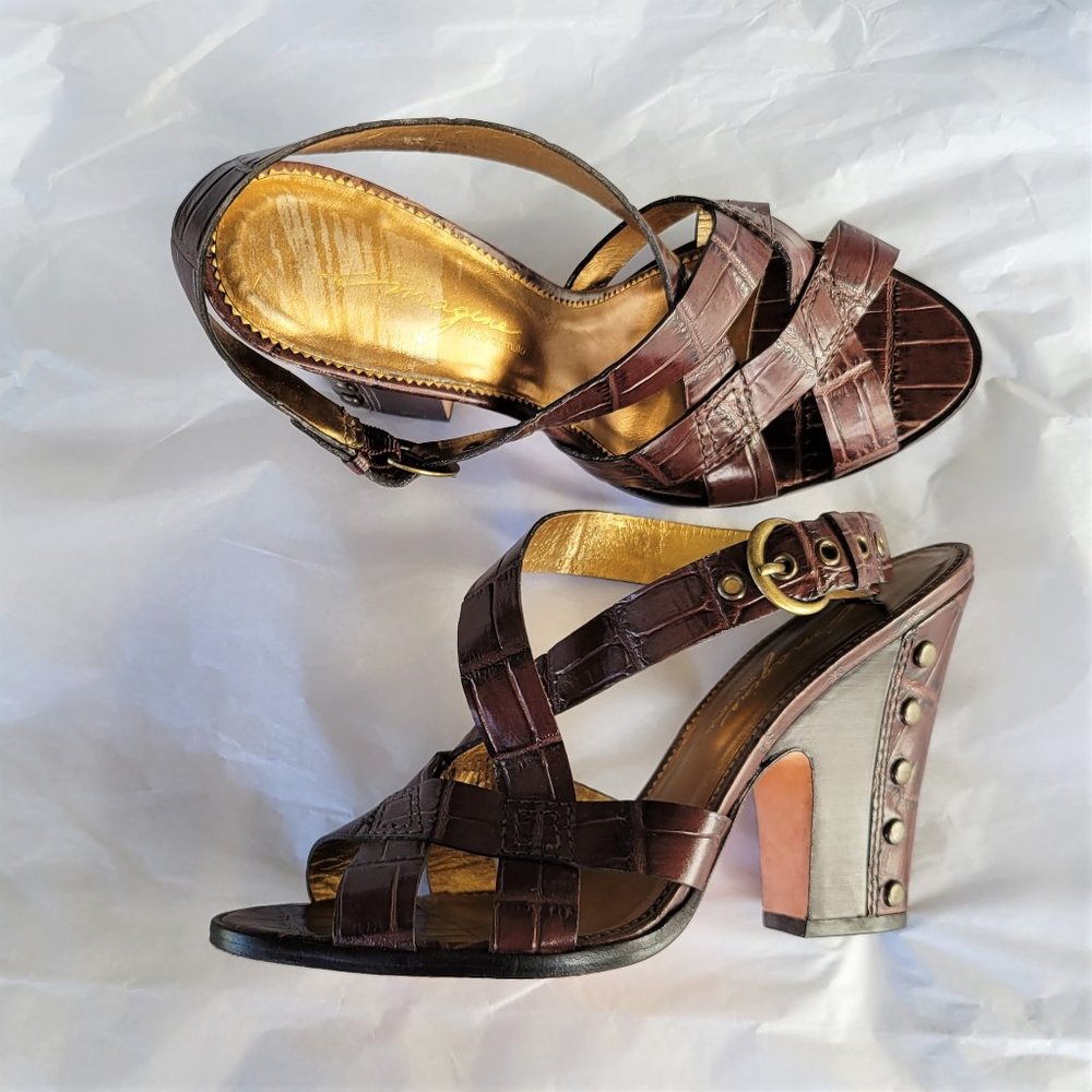 Vince Camuto IMAGINE Brown Mock Croc Leather Sandals 9.5